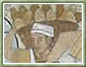 Mosaico com fases da fabricação do pão - painel em área externa da Padaria Dois Corações.
